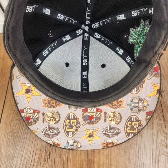 New Era 59fifty San Diego Padres Fitted 7" Hat Cap Black Beach Palm Summer MLB - Picture 8 of 11